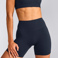 SoftMotion™ High Waisted Shorts 6" with Grey Logo | True Blue
