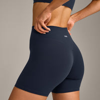 SoftMotion™ High Waisted Shorts 6" with Grey Logo | True Blue