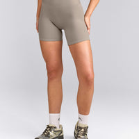 SoftMotion™ High Waisted Shorts 6" with White Logo | Warm Sand