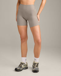 SoftMotion™ High Waisted Shorts 6" with White Logo | Warm Sand