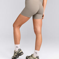 SoftMotion™ High Waisted Shorts 6" with White Logo | Warm Sand