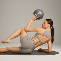 SoftMotion™ High Waisted Shorts 6" with White Logo | Warm Sand