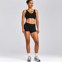 SoftMotion™ Longline Sports Bra with Grey Logo | Black
