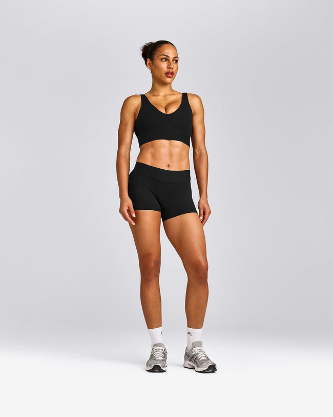 SoftMotion™ Longline Sports Bra with Grey Logo | Black