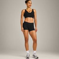 SoftMotion™ Longline Sports Bra with Grey Logo | Black