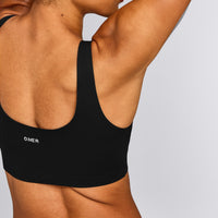 SoftMotion™ Longline Sports Bra with Grey Logo | Black