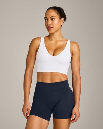 SoftMotion™ Longline Sports Bra with Grey Logo | White