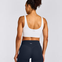 SoftMotion™ Longline Sports Bra with Grey Logo | White