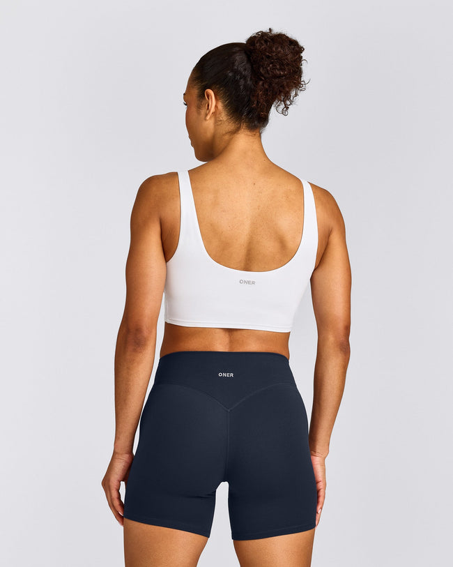 SoftMotion™ Longline Sports Bra with Grey Logo | White