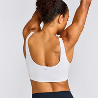 SoftMotion™ Longline Sports Bra with Grey Logo | White