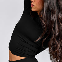 SoftMotion™ Long Sleeve Mid Top with Grey Logo | Black
