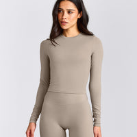 SoftMotion™ Long Sleeve Mid Top with White Logo | Warm Sand