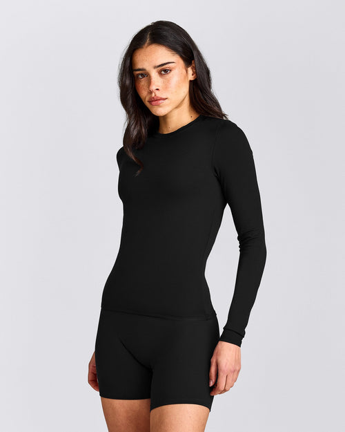 SoftMotion™ Long Sleeve Top with Grey Logo | Black