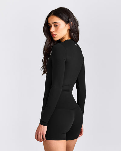 SoftMotion™ Long Sleeve Top with Grey Logo | Black
