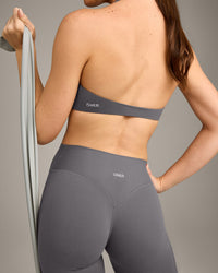 SoftMotion™ Minimal Halter Neck Bralette with Grey Logo | Ash Grey