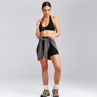 SoftMotion™ Minimal Halter Neck Bralette with Grey Logo | Black