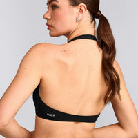 SoftMotion™ Minimal Halter Neck Bralette with Grey Logo | Black