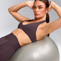 SoftMotion™ Minimal Halter Neck Bralette with Grey Logo | Dark Umber Brown