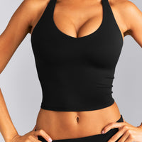 SoftMotion™ Racer Back Mid Tank Top with Built in Bra Shelf New Branding | Black