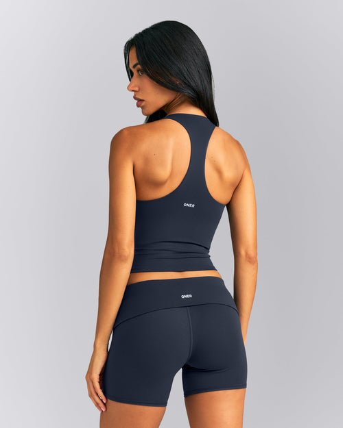 SoftMotion™ Racer Back Mid Tank Top with Built in Bra Shelf | True Blue