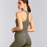 SoftMotion™ Racer Back Mid Vest with Built in Bra Shelf with Grey Logo | Alpine Green