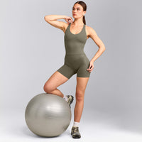 SoftMotion™ Racer Back Mid Vest with Built in Bra Shelf with Grey Logo | Alpine Green