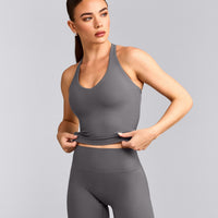 SoftMotion™ Racer Back Mid Vest with Built in Bra Shelf with Grey Logo | Ash Grey
