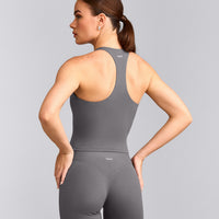SoftMotion™ Racer Back Mid Vest with Built in Bra Shelf with Grey Logo | Ash Grey
