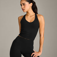 SoftMotion™ Racer Back Mid Vest with Built in Bra Shelf with Grey Logo | Black