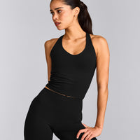 SoftMotion™ Racer Back Mid Vest with Built in Bra Shelf with Grey Logo | Black