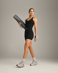 SoftMotion™ Racer Back Mid Vest with Built in Bra Shelf with Grey Logo | Black