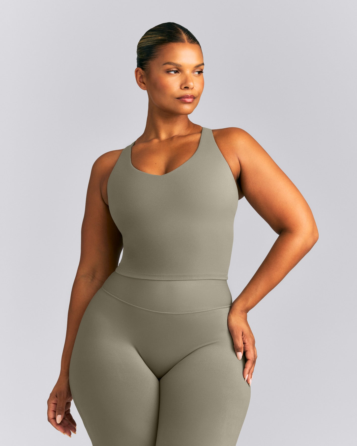 SoftMotion™ Racer Back Mid Tank Top with Built in Bra Shelf | Alpine Green