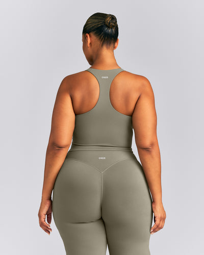 SoftMotion™ Racer Back Mid Tank Top with Built in Bra Shelf | Alpine Green
