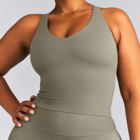 SoftMotion™ Racer Back Mid Tank Top with Built in Bra Shelf | Alpine Green