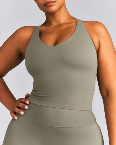 SoftMotion™ Racer Back Mid Tank Top with Built in Bra Shelf | Alpine Green