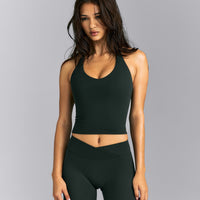 SoftMotion™ Racer Back Mid Tank Top with Built in Bra Shelf | Emerald Noir