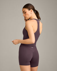 SoftMotion™ Racer Back Mid Vest with Built in Bra Shelf with Grey Logo | Dark Umber Brown