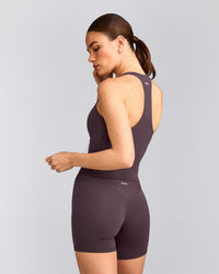 SoftMotion™ Racer Back Mid Vest with Built in Bra Shelf with Grey Logo | Dark Umber Brown