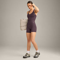 SoftMotion™ Racer Back Mid Vest with Built in Bra Shelf with Grey Logo | Dark Umber Brown