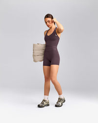 SoftMotion™ Racer Back Mid Vest with Built in Bra Shelf with Grey Logo | Dark Umber Brown