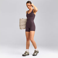 SoftMotion™ Racer Back Mid Vest with Built in Bra Shelf with Grey Logo | Dark Umber Brown
