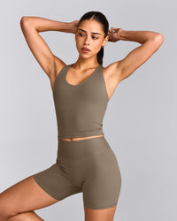 SoftMotion™ Racer Back Mid Vest with Built in Bra Shelf with Grey Logo | Moss Brown