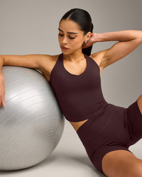 SoftMotion™ Racer Back Mid Vest with Built in Bra Shelf with Grey Logo | Plum Brown