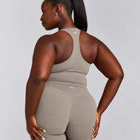 SoftMotion™ Racer Back Mid Vest with Built in Bra Shelf with White Logo | Warm Sand