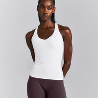 SoftMotion™ Racer Back Tank Top with Built in Bra Shelf New Branding | White