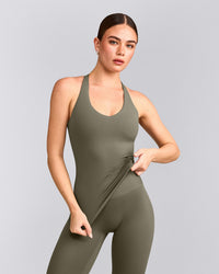 SoftMotion™ Racer Back Vest with Built in Bra Shelf with Grey Logo | Alpine Green