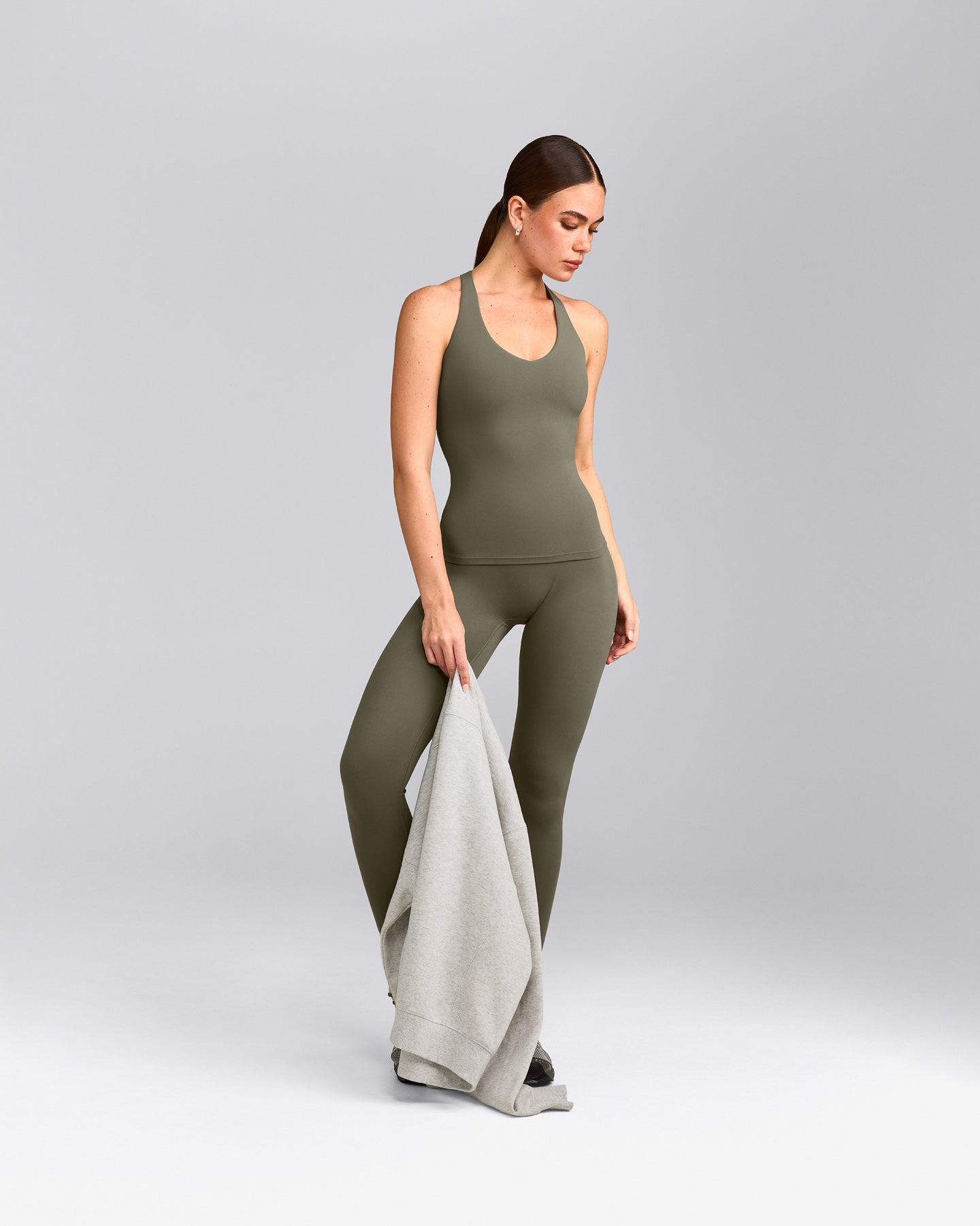 SoftMotion™ Racer Back Vest with Built in Bra Shelf with Grey Logo | Alpine Green