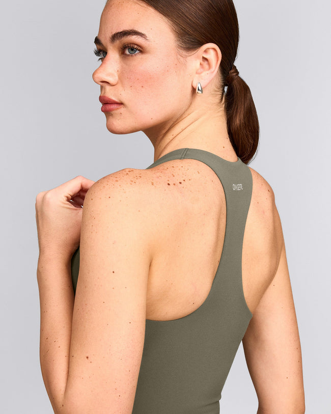 SoftMotion™ Racer Back Vest with Built in Bra Shelf with Grey Logo | Alpine Green
