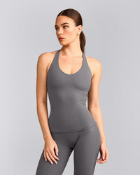SoftMotion™ Racer Back Vest with Built in Bra Shelf with Grey Logo | Ash Grey