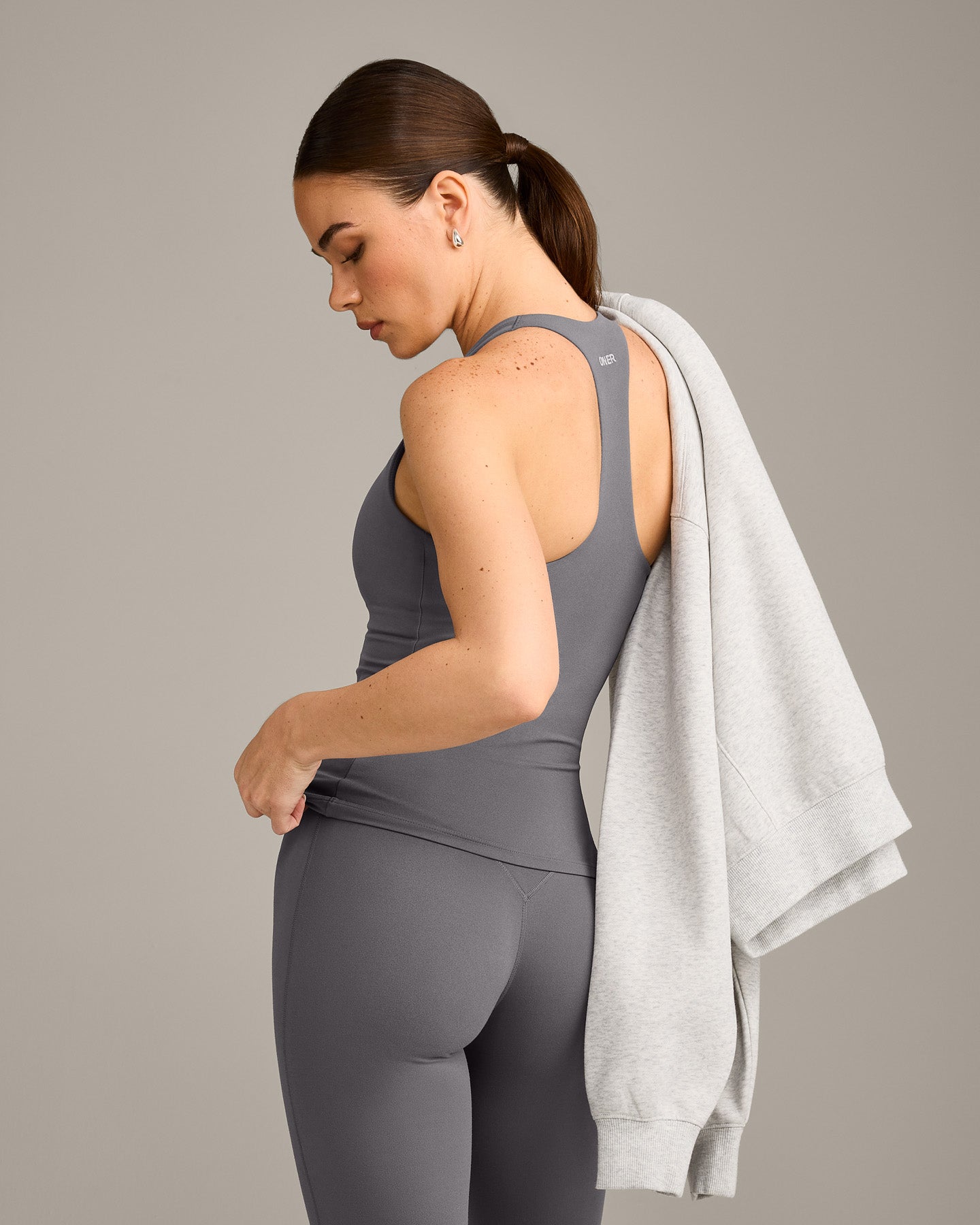 SoftMotion™ Racer Back Vest with Built in Bra Shelf with Grey Logo | Ash Grey
